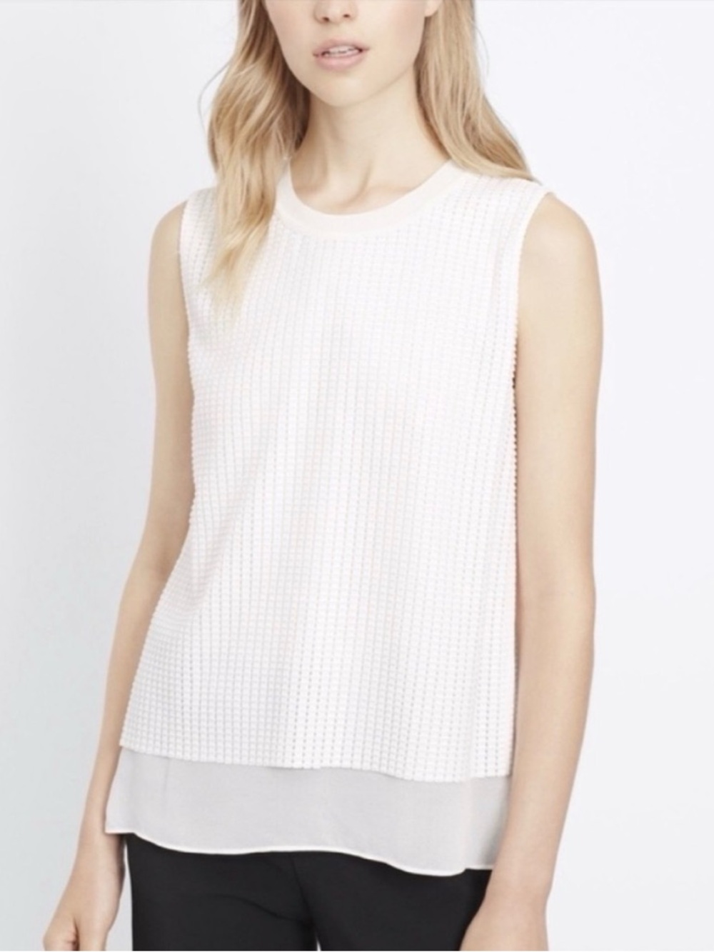 VINCE Shiny Silk Lined Layered Tank Top Large Sleeveless White Textured